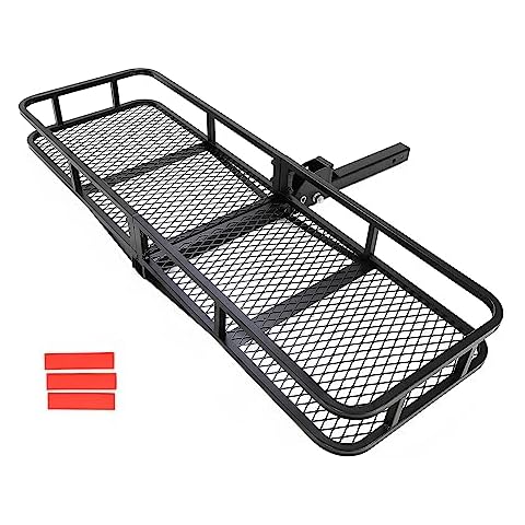 KUAFU 60"x20"x6" Folding Hitch Mount Cargo Carrier Rear Luggage Basket Fit 2" Receiver for Van, SUV, Truck, Trailer, Car 550LBS Capacity Fold Up Trailer Tow Hitch Cargo Rack Cover