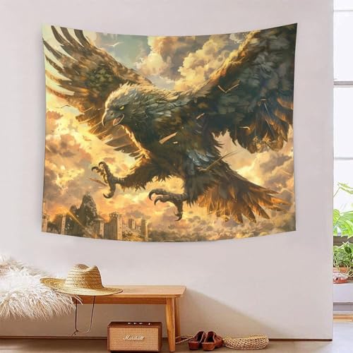 Tapisserie art mural effet 3D aigle en tissu noble 180cmx230cm