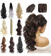 Felendy Ponytail Extension Claw 18" 20" Curly Wavy Straight Clip in Hairpiece One Piece A Jaw Lon...