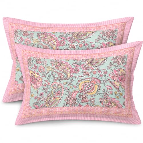 Image of elanorhomes 180 TC Pure Cotton Pillow Covers Set of 2, Bedroom Pillows with Zip Closure, Soft Smooth Cool Breathable Pillowcases for Home 27x18 inch (Petal Glow)
