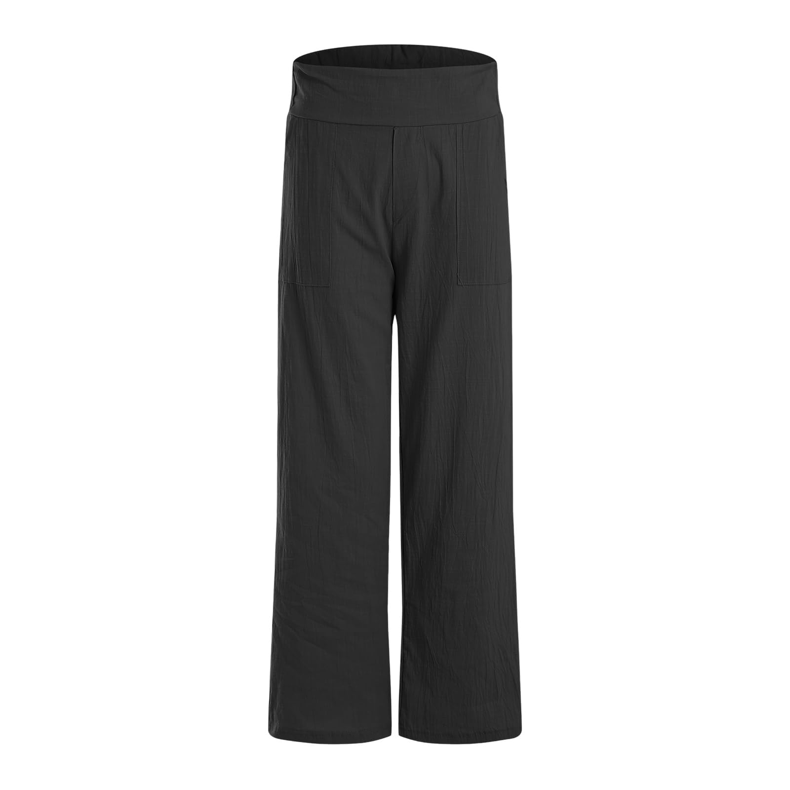 Generico Pantaloni Donna Estivi in Cotone e Lino Eleganti Elastico Vita Alta Pantaloni Donna Larghi Leggeri e Comodi a Gamba Larga Casual Yoga Pantalone Gamba Dritta con Tasche per Business Ufficio
