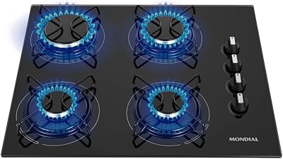 MONDIAL Cooktop a Gás, 4 Bocas, Preto/Inox, Bivolt - CTG-01
