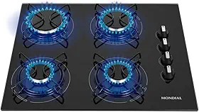 Cooktop a Gás, 4 Bocas, Mondial, Preto/Inox, Bivolt - CTG-01