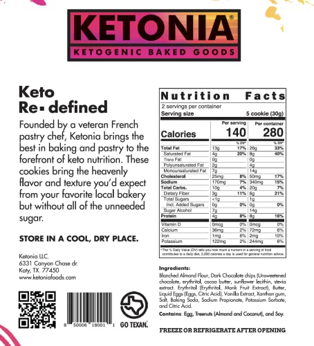 Ketonia Mini Chocolate Chip Cookies (6 Pack) Keto & Gluten-Free Chocolate Chip Cookies - Low Carb, Sugar-Free, Natural Ingredients - Healthy Snack For Diabetic & Celiac Diets #TOP2