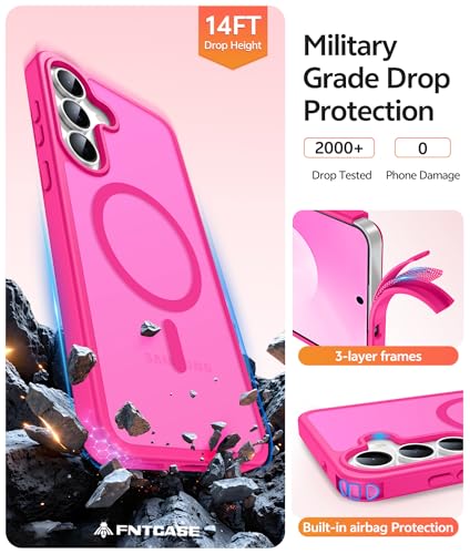 Image of FNTCASE for Samsung Galaxy S25 FE Case: Magnetic Translucent Matte Military Grade Drop Proof Protection Cell Phone Cover - Slim Rugged Durable Shockproof Protective S25Fe Cases (Hot Pink-6.7 inch)
