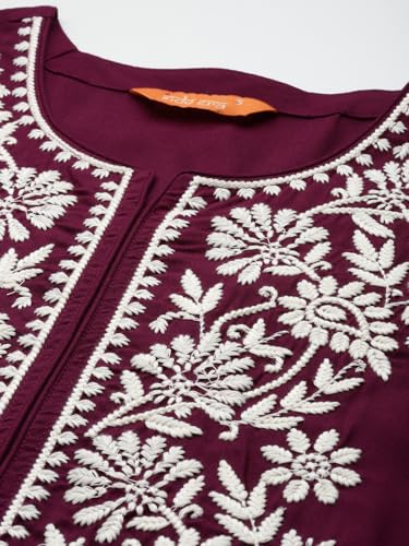 Image of INDO ERA Womens Straight Embroidered Chikankari Kurta