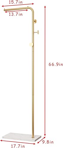 Miniatura 5 de Perchero dorado independiente, perchero dorado con base de mármol natural, árbol con 3 ganchos, moderno perchero de 68 pulgadas para dormitorio,