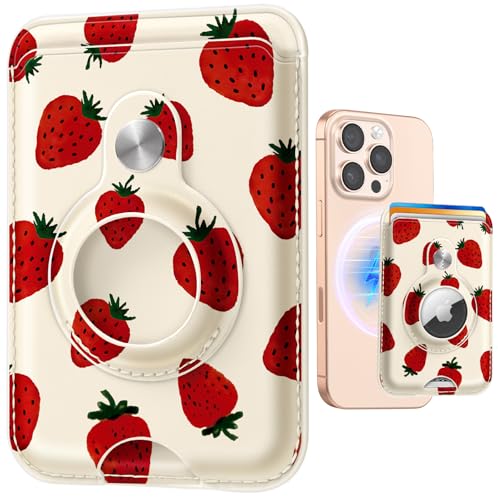 Shorogyt for Magnetic Phone Wallet with AirTag Holder for Women - Cute Card Holder Compatible with MagSafe Magnet for iPhone 16/15/14/13/12 Series Mag Wallets for Apple RFID, Fit 3 Cards, Watercolor