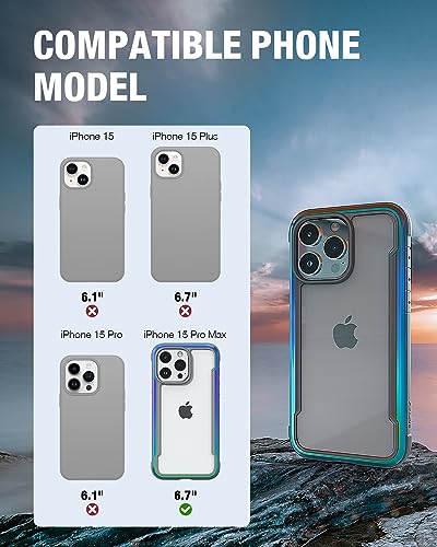 Image of RAPTIC Shield for iPhone 15 Pro, Shockproof Protective Clear Case, Military Grade 10ft Drop Tested, Durable Aluminum Frame, Anti-Yellowing Technology, 6.1 inch, Iridescent
