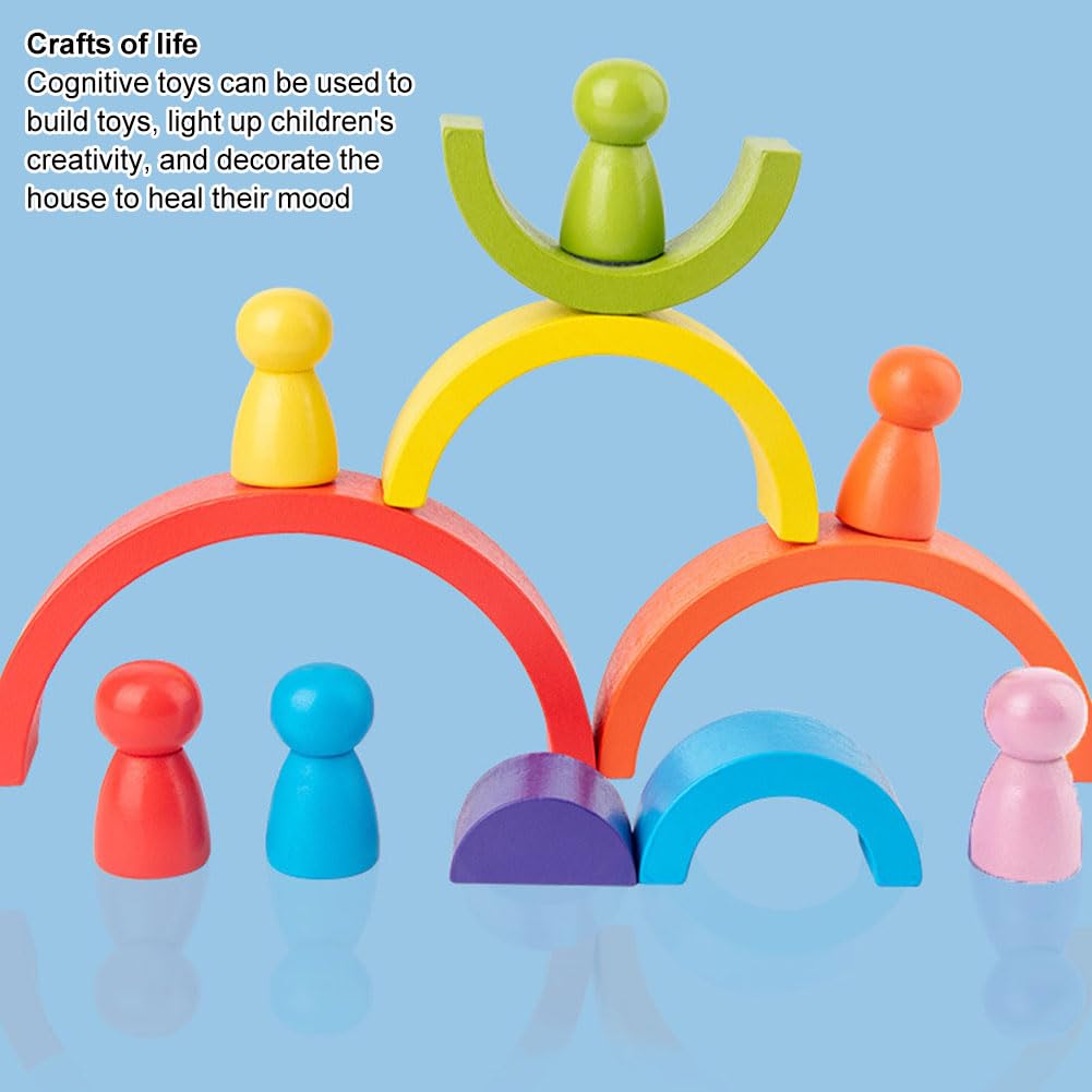 Kiuiom 4 Pièces Jeu D'empilage Arch Jouet,Arc en Ciel Bois Montessori,Kit De Bloc Montessori Jouet,Éducatif en Bois Jouet Bloc De Construction pour Enfants,pour Enfants Ans Garçon Fille