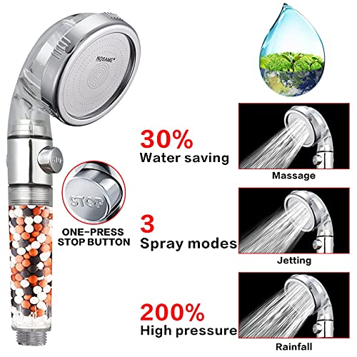 Nosame® Shower Head Ⅲ With Hose，High Pressure Water Saving 3 Mode With On/Off Pause Function Spray Filter Filtration Rv Handheld Showerheads 1.6 Gpm For Dry Skin & Hair Spa #TOP1