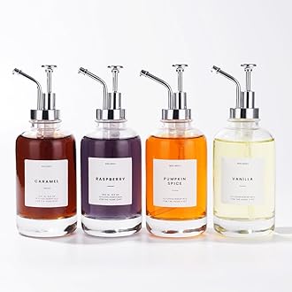 Molimoli Deluxe Syrup Dispenser for Coffee Station, Set of 4 Coffe Syrup Pump Dispenser, Coffe Accessories, with Labels, Gold