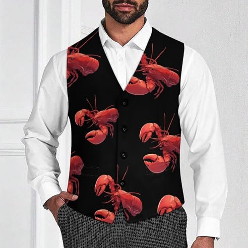 Lobster Print Mens Slim Fit Suit Vest Dress Waistcoat Casual Business Vest2
