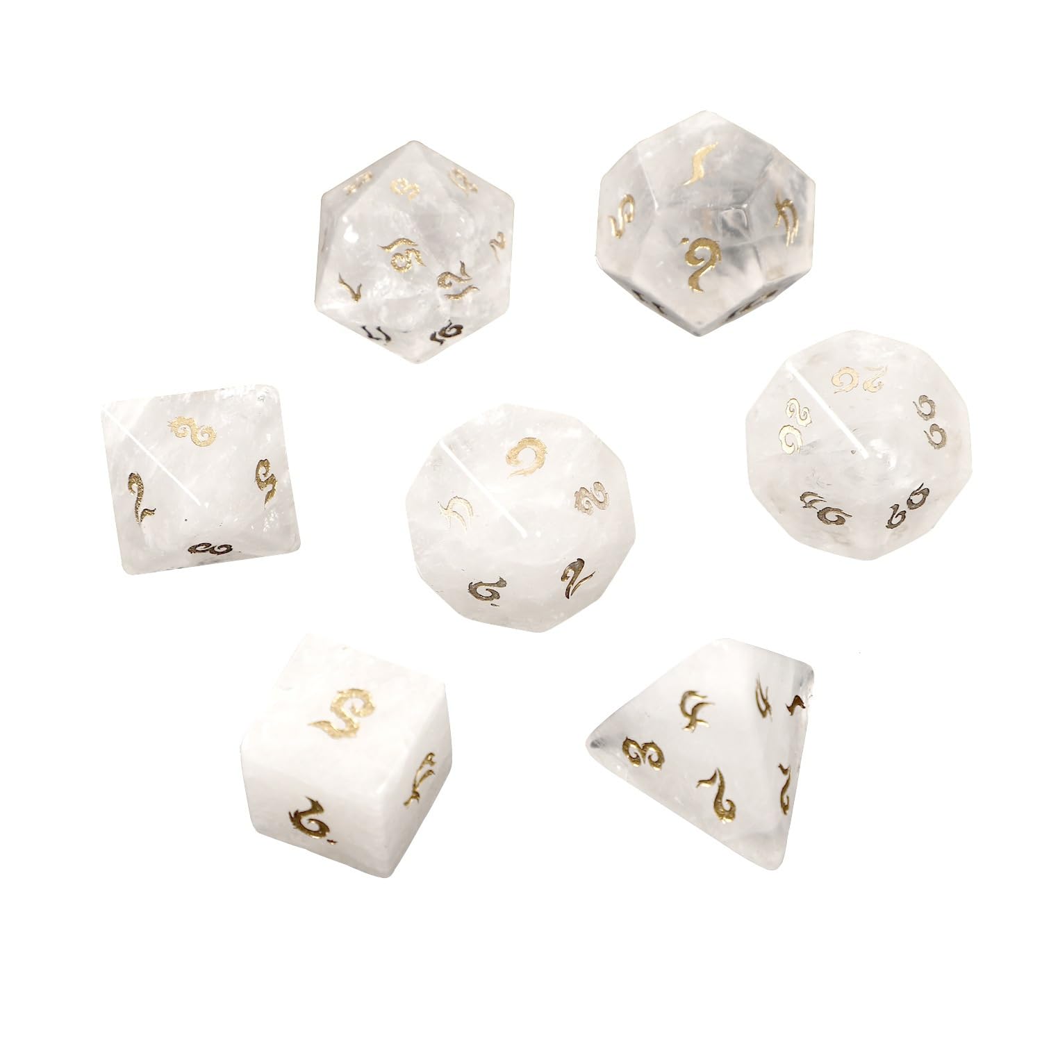 Set di 7 dadi DND con pietre preziose naturali, in cristallo bianco, per giochi di ruolo, D&D, set di dadi con gemme di cristallo DND, set di dadi poliedrici per giochi di ruolo da tavolo E