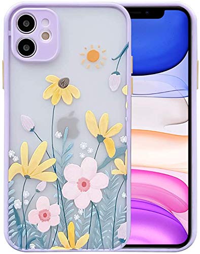 Ownest IPhone XR Hülle – Blumen-Design, Transparent Matte Rückseite, Weicher Silikon-Bumper | Lila