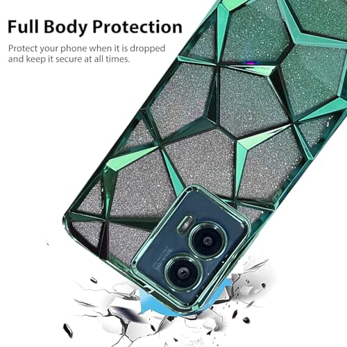 Image of VONZEE Gradient Glitter Case for Moto Edge 50 Fusion /Moto G96, Luxury Electroplated 3D Cube, Diamond Bling Shiny Soft TPU Clear Shockproof Case Women Girls Protective Phone Cover (Green)