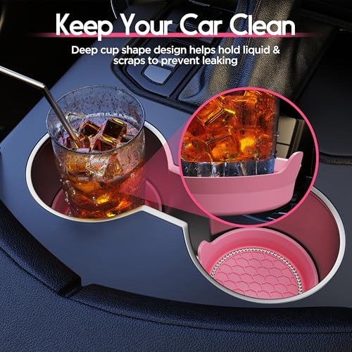 Image of Amooca Car Cup Coaster Universal Non-Slip Cup Holders Bling Crystal Rhinestone Car Interior Accessories 4 Pack Peach Pink