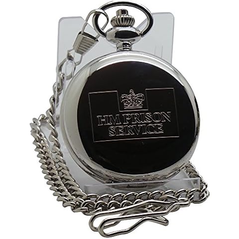 HM Prison Service Pocket Watch and Chain Jail Warden Warder Officer in Luxury Wooden Gift in Case Box Cover