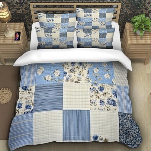 Housse de couette fleurie bleue style patchwork pour une chambre moderne
