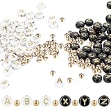 Yinkin 1500 Pieces Round Acrylic Alphabet Letter Beads White Black Round Bead Gold Letter Beads for Jewelry Making Bracelets Necklace Handmade Craft