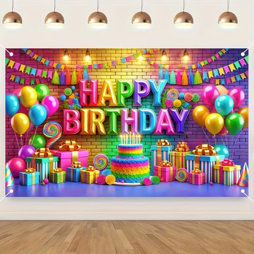 Image of BlissYard Rainbow Birthday Decorations 71x43 Inch Decoration | Birthday Party Backdrop with Colorful Balloons for Surprise Parties, Events and Wall Decor