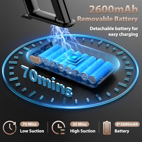 Image of Tikom V850 Cordless Vacuum Cleaner for Home, 50000Pa /550W 70Mins Stick Vacuum with LED Touch Screen, 1.8L Dust Cup, Charging Wall Dock, Anti-Tangle, Lightweight Vacuum for Pet Hair, Hard Floor, Carpet
