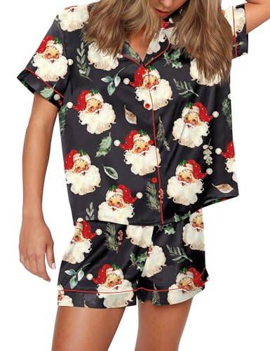 Image of SHESHOW Satin Pajamas for Women Set Preppy Animals Pjs Short Sleeve Shorts 2 Piece Loungewear Sets XS-XXL