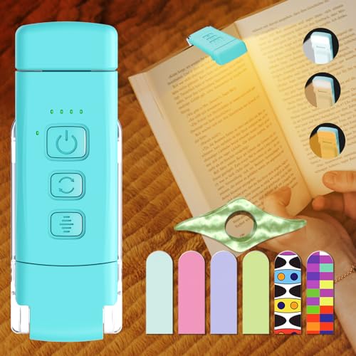 Reading Light, Rechargeable Book Light, with Book Page Holder, 30/60 Min Timer Reading Lamp Clip On, 3 Color Modes & 5 Brightness Dimmable Eye Care for Kids, Reading Lovers at Night in Bed (Blue)
