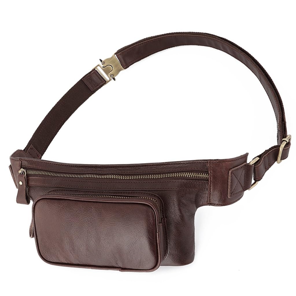 Sac banane en cuir ciré à l'huile vintage : sacoche de poitrine et sac de rangement téléphone