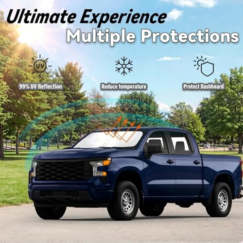 Image of Windshield Sun Shade for Chevy Chevrolet Silverado 1500 2019-2024, Car Front Window Sunshade with 240T Sun Visor Protector Blocks UV Rays Heat Sun Shield Accessories