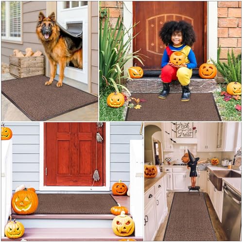Image of BLADO Washable Door Mats Indoor & Outdoor - Non-Slippery Heavy Duty Doormats Indoor - Stylish & Large Rubber Door Mat - Perfect Dust Grabbing Outdoor & Indoor Door Mat (Brown, 60cm x 90cm)