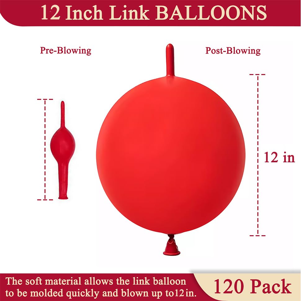 Image of Red Link Balloons 12 Inch 120 Pcs Latex Quick Linking Balloon for Birthday Wedding Party Festival Decorations