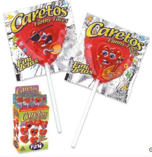 Fini Finiletas Caretos Sucettes Têtes Expressives, Boîte de 170 Unités, Bonbons et Jouets pour Fêtes