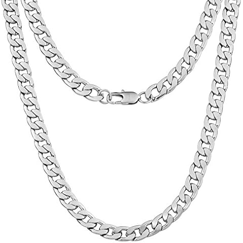 Silvadore 9mm CURB Silver Chain for Men - Cuban Link Necklace OR Bracelet - Stainless Steel Neck Jewellery UK - Flat 2mm Heavy Thick Man Boys Guys Kids Gift - 18 20 22 24 inch OR 7.5" 8" 8.5" 9" Cover