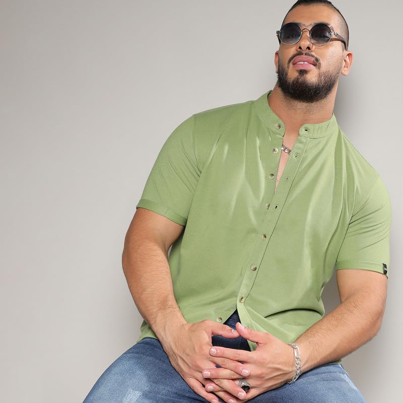 Image of Instafab Plus Men's Shirt for Casual Wear | Spread Collar | Short Sleeve | Button Closure | Plus-Size Fit | Cotton Shirt Crafted with Comfort Fit for Everyday Wear