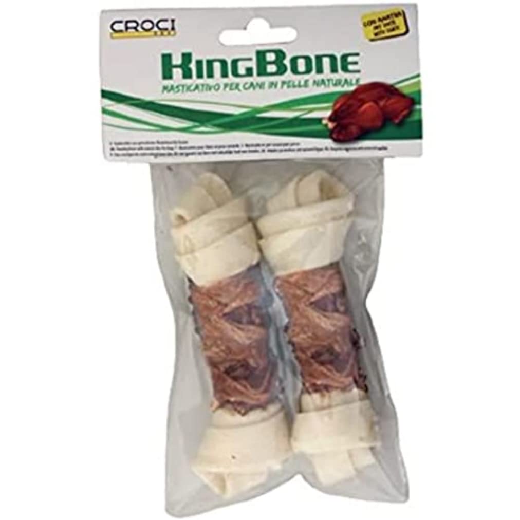 Croci Ossa con carne di Anatra Snack masticativo per cani in pelle bovina naturale dental stick pulizia denti 11 cm 2 pz