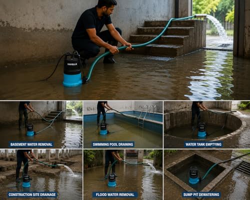 Image of Havells HDWK10 Submersible Dewatering Pump | 244 LPM High Discharge | 9.5M Max Head | Portable Water Drainage Pump | 32mm Outlet | Sumps, Tanks & Flooded Areas | 1 Year Warranty