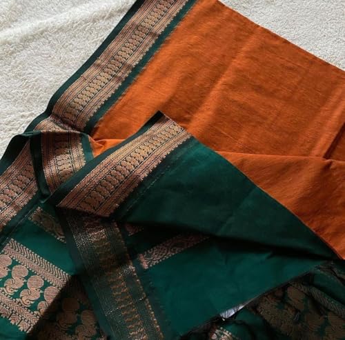 Image of Women's Premium Kanjivaram Cotton Silk Saree South Indian Paithani Sari | Gadwal Cotton Sarees Zari Border with Blouse Piece - Elegant Wedding & Festival Saree | Lightweight & Comfortable Orange 01