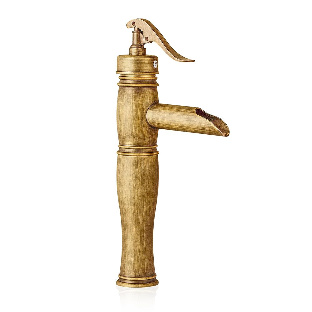 Wasserhahn Bad Wasserfall Waschtischarmatur Retro Antik Stil Messing Einhebel Mischbatterie Hoch Waschbecken Armatur, Badarmatur Waschtischbatterie Badezimmer, Bronze