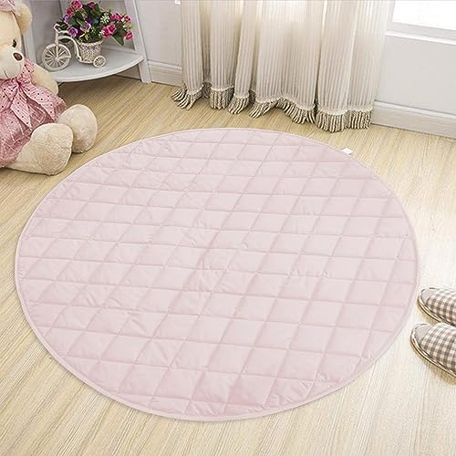 Krabbeldecke für Baby, Spieldecke Baby 140 cm Rund Gesteppte Matte, Dicke 1,5 cm Baumwolle Spielmatte Kinder Baby Weiche Krabbelmatte zum Krabbeln und Spielen-Rosa