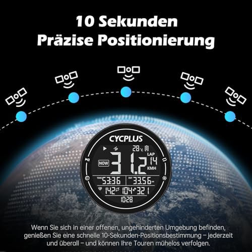 CYCPLUS Fahrradcomputer GPS Fahrradtacho Kabellos, IPX6 Wasserdicht Fahrrad Computer Drahtloser...
