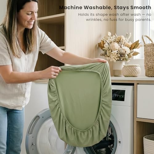 Image of Konssy 3 Pack Stretchy Bassinet Sheets for Baby Girl Boy, Soft Breathable Baby Bassinet Mattress Sheets Fit for Hourglass Oval Cradle, Moses Basket Rectangle Mattress (Garden Sage)