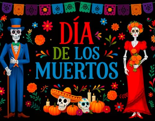 BlissYard Day of The Dead Backdrop 8x6ft Dia de Los Muertos Banner with Skeleton Couple Colorful Flowers Sombrero Pumpkin Photo Booth Background for Halloween Party Decorations