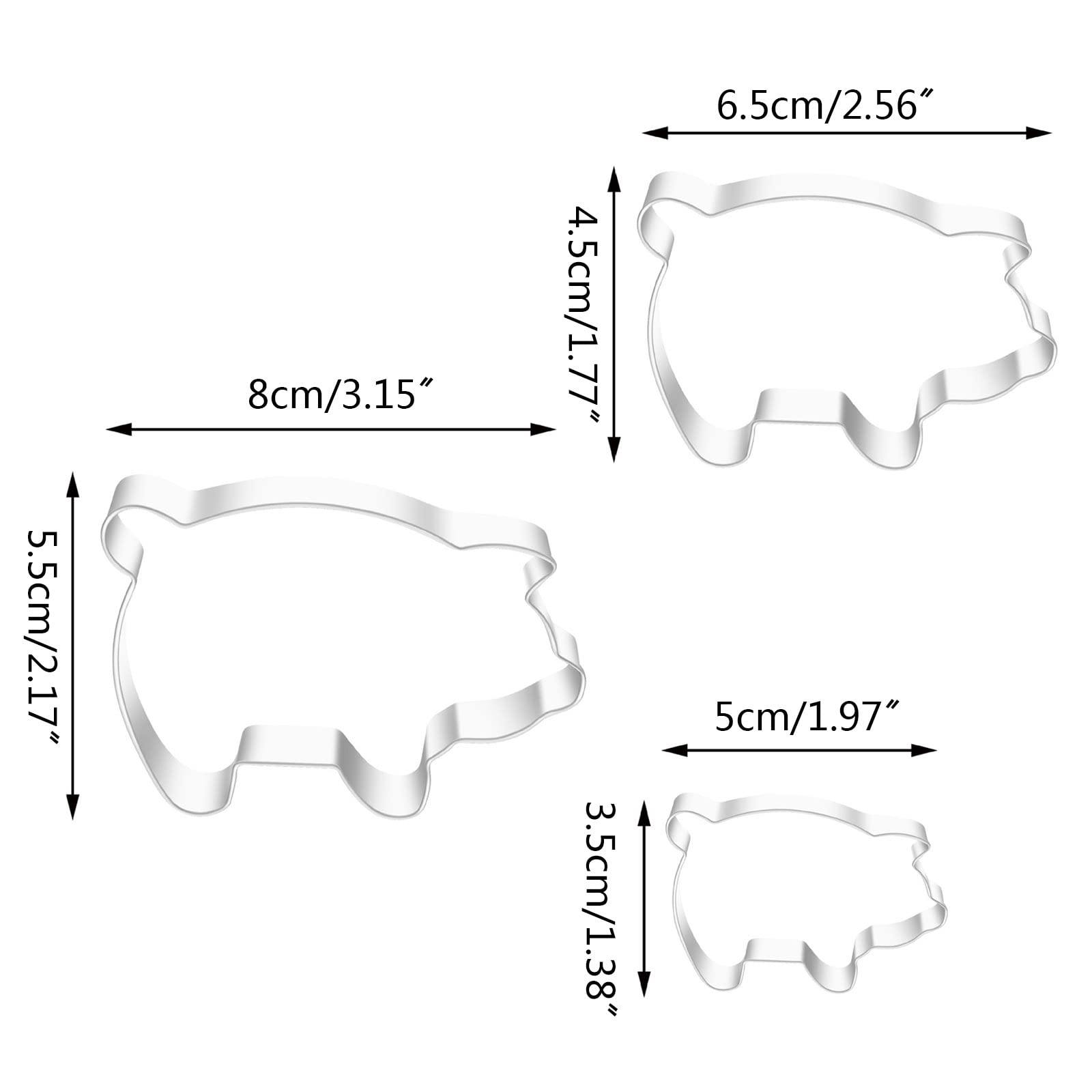 Set di 5 formine per biscotti a forma di maiale, 11,5 cm, 8,5 cm