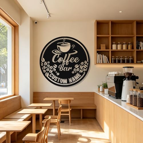 Image of Personalized Coffee Bar Metal Sign, Custom Coffee Signs, Custom Coffee Name Signs for Cafe Station, Coffee Wall Art Decor for Kitchen, Cafe Shop Decor, Cafe Lover Gift