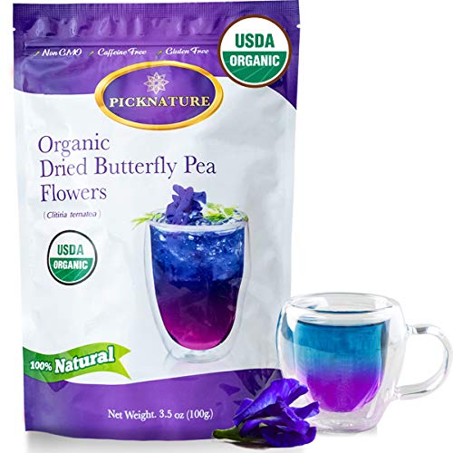 BIG PACK Organic Butterfly Pea Flower Tea 3.5Oz, Ideal for 500 cups or more, Premium Dried Flowers for Drinks and Food Coloring, Purple, violet, Clitoria Ternatea, Vegan Herbal Teas by PICKNATURE