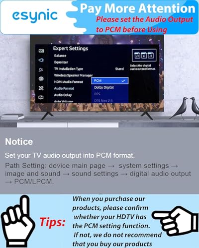 Image of eSynic Portable 192KHZ Optical to RCA Audio Adapter 7 FT Cable Long | DAC Chip-Easy to Setup-Aluminum Shell-For HDTV /Blu-ray /DVD /Gaming Consoles to L /R Stereo Audio-Must Be Set PCM Audio Format