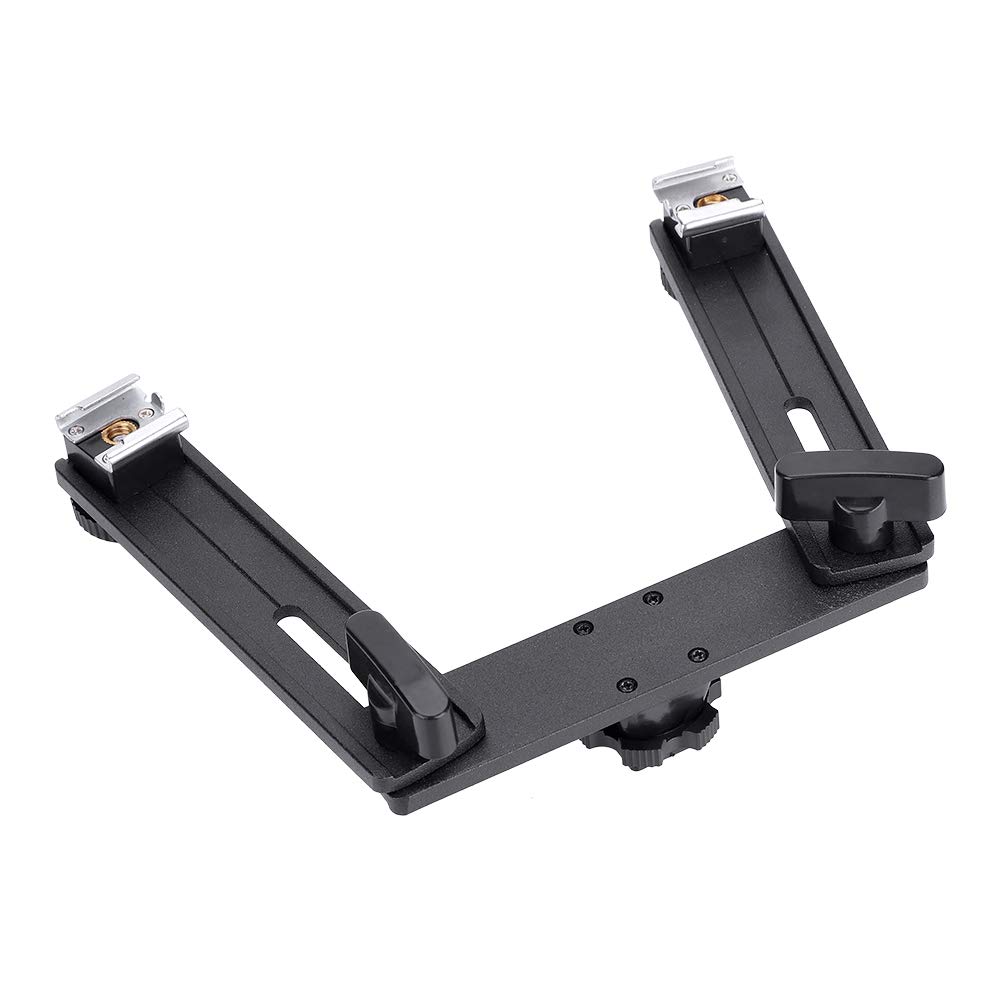 Camera Mount Aluminum 4cm Thick Flashlight Holder Foldable High Strength 3 Sections with Double Hot Shoe for Wedding Shooting