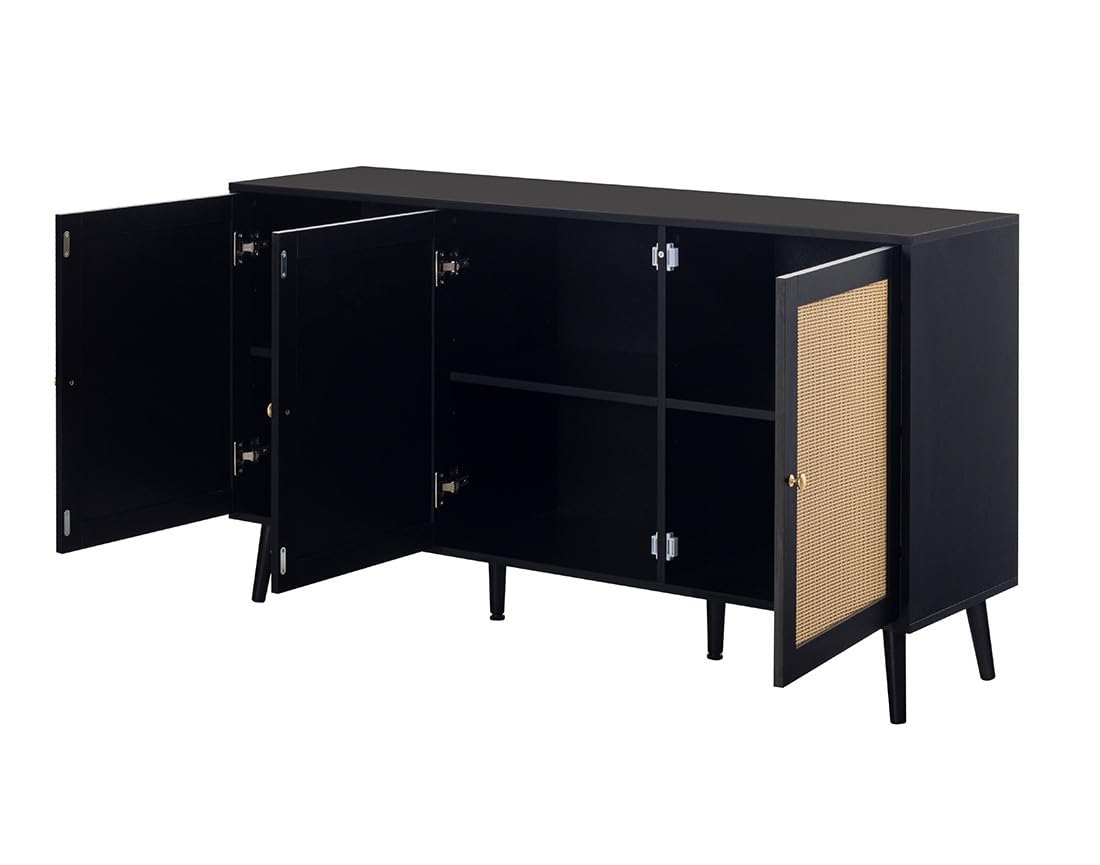 Bestmobilier Goto - Buffet Bas - Noir et cannage - 140 cm