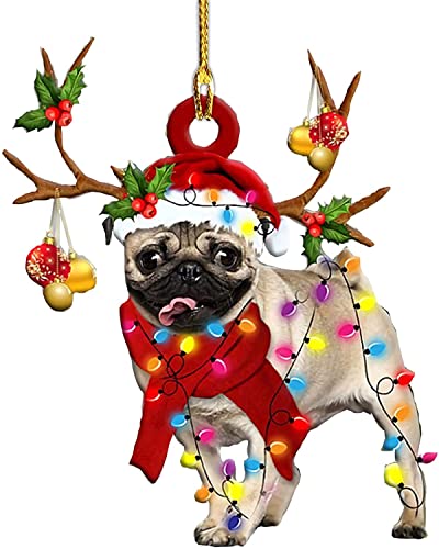Enfeite de Natal, decorações de árvore de Natal, ornamentos para árvore de Natal, enfeite de cachorro pug, enfeite de Natal de pug, ornamento do exército, presente para veteranos